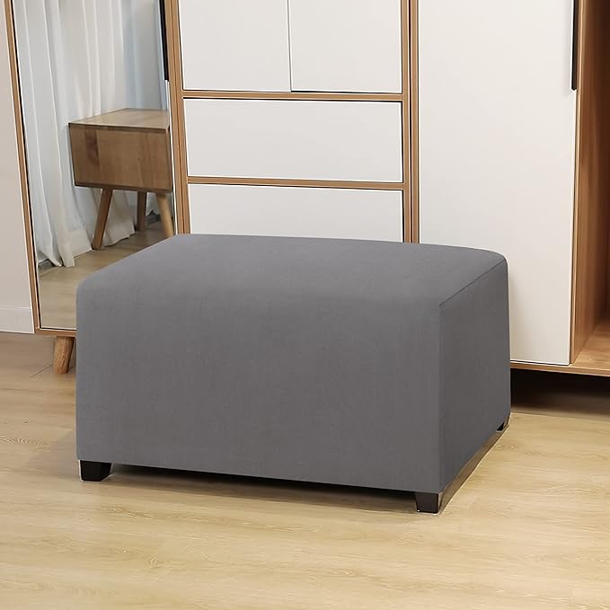 Easy-Going 100% Dual Waterproof Stretch Ottoman Cover Rectangle Folding Storage Stool Furniture Protector Soft Slipcover for Living Room with Elastic Bottom (Large, Light Gray)