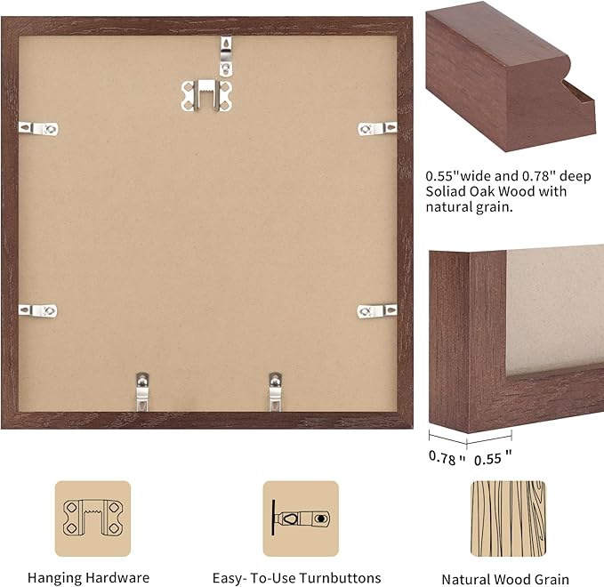 20x20 Walnut Picture Frames for Wall - Minimalist 20x20 Oak Wood Frames, 20"x20" Picture Frame Wood, Natural Solid Wooden Picture Frames for Wall Art Photo and Prints (1 Pack, Walnut)