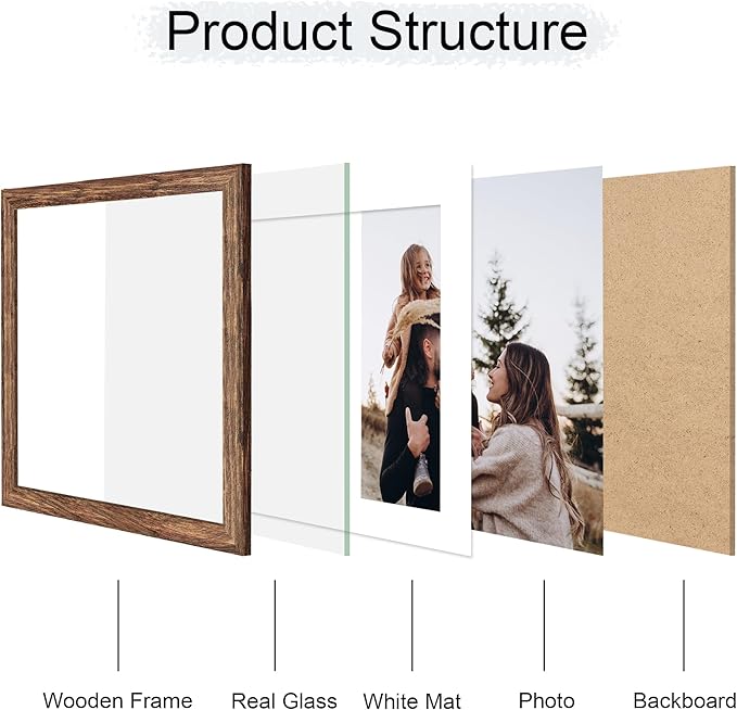 12x12 Picture Frame Set of 2, 12 x 12 Wood Photo Frames with Mat for 10x10 or 30x30cm Diamond Art Painting, Wooden Frame with Real Glass Cover for Wall and Tabletop Display,Rustic Brown