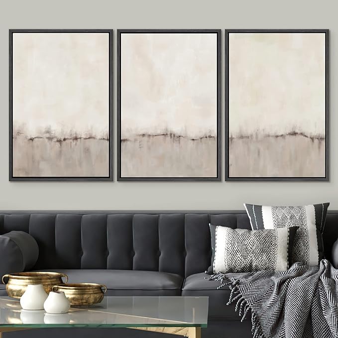 SIGNWIN Framed Canvas Print Wall Art Set Grunge Brown Gray Pastel Landscape Shapes Abstract Illustrations Modern Art Decorative Nordic Chic Calm for Living Room, Bedroom, Office - 24"x36"x3 Black
