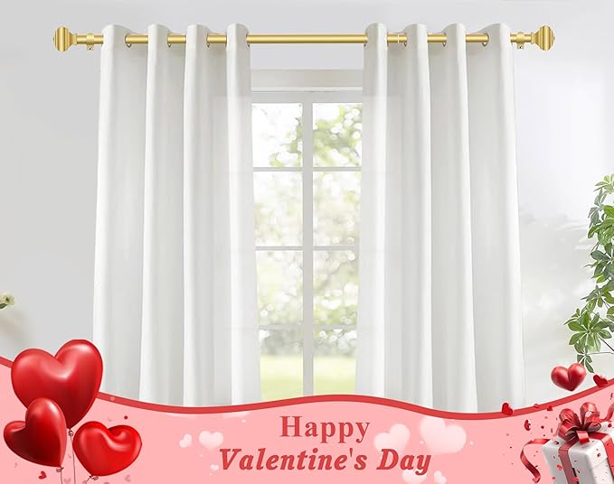 Decorative Gold Curtain Rods for Windows 72 to 144 Inches(6-12ft), USFOOK 7/8 Inch Long Curtain Rod 32 to 144 Inches, Heavy Duty Single Drapery Rods, Square End