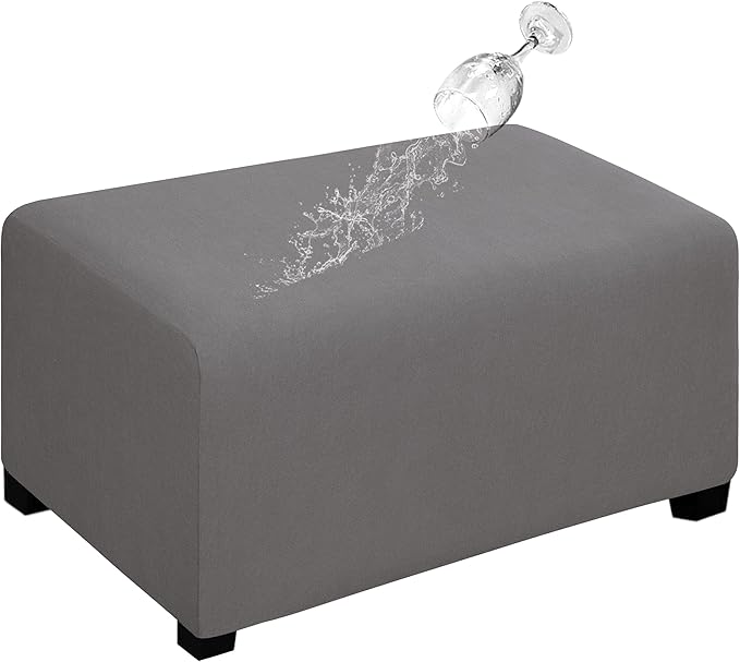 Easy-Going 100% Dual Waterproof Stretch Ottoman Cover Rectangle Folding Storage Stool Furniture Protector Soft Slipcover for Living Room with Elastic Bottom (X Large, Light Gray)