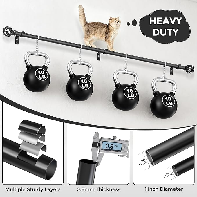 Black Curtain Rods for Windows 30 to 56 Inch, Decorative Window Treatment Rods with Aluminium Twisted Cage Finial, 1" Diameter Adjustable Heavy Duty Metal Farmhouse Drapery Pole