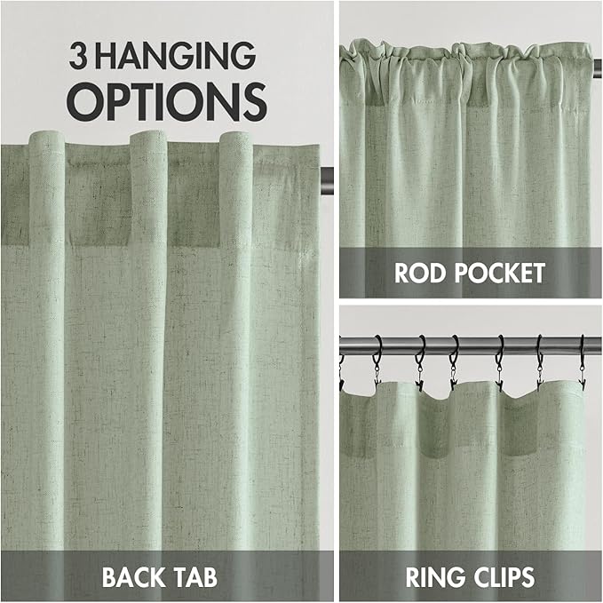 MIULEE Non-See-Through Privacy Linen Curtains 2 Panels, Sage Green Light Filtering Window Curtains 84 Inches Long, Textured Back Tab Semi Sheer Drapes Spring Decor for Bedroom Living Room, Light Green