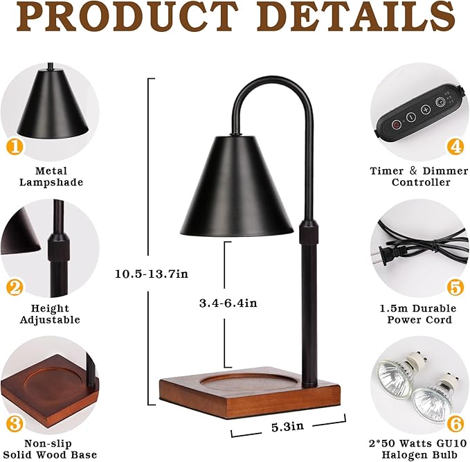 Modern Candle Warmer Lamp with Timer, Dimmable Candle Lamp Warmer, Men Women Christmas Birthday Gifts, Black Candle Warmer, Adjustable Candle Light Warmer, Cozy Living Room Bedroom Home Decor