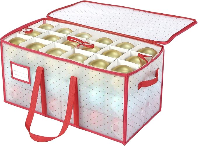 Sattiyrch Plastic Christmas Ornament Storage Box with Dual Zipper Closure - Box Contributes Slots for Holiday Ornaments 4 Inches - Keeps 54 Xmas Holiday Ornaments (4 Inches.54pcs)