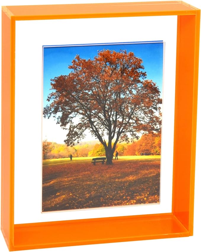 4x6 Acrylic Picture Frame Neon Floating Photo Frame for Wall Mount and Tabletop Decorative in Gallery Home Office, Neon Orange