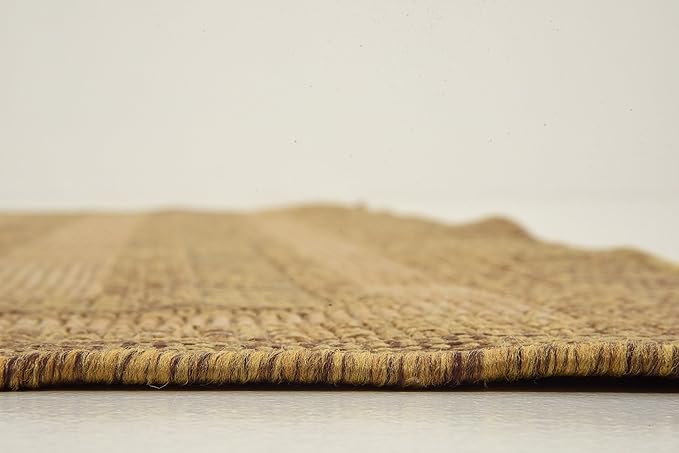 Unique Loom Outdoor Border Collection Area Rug - Multi Border (5' 4" Square, Tan/ Light Brown)