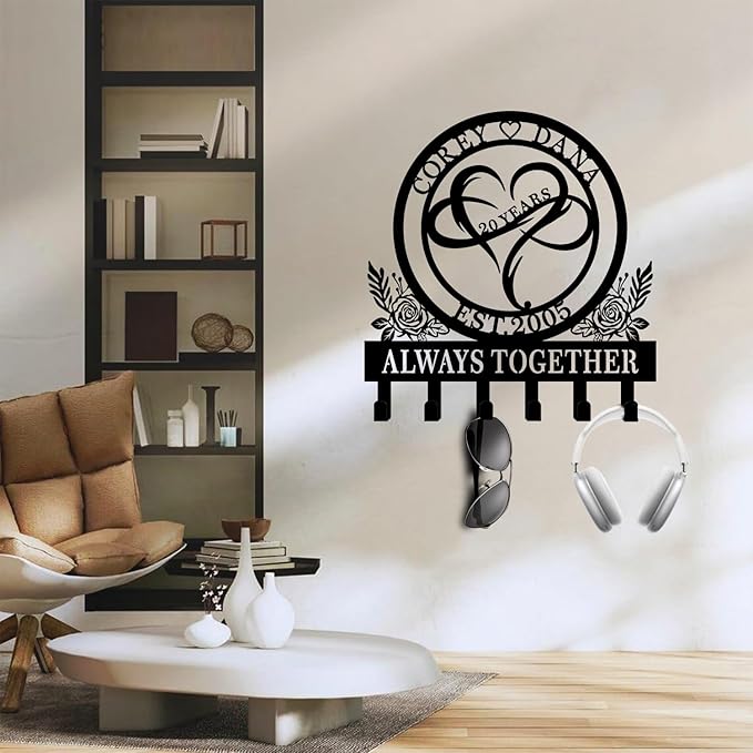 Personalized Gifts for Couples Infinite Heart Metal Hooks Custom Heart Metal Hooks Key Rack Personalized Key Holder for Wall Custom Key Hooks Key Holder for Wall Anniversary Wedding Gifts (Style 1)