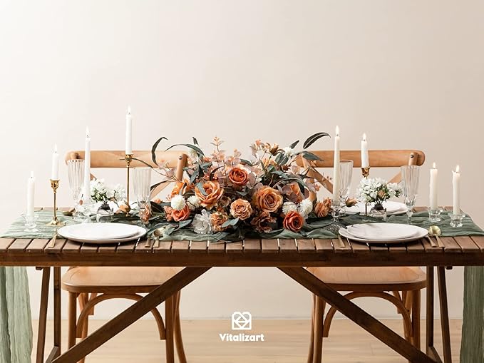 Vitalizart Cheesecloth Table Runner 10ft Gauze Boho Rustic Sage Green Cheese Cloth Table Runner for Wedding Bridal Shower Fall Thanskgiving Decoration 120 Inches