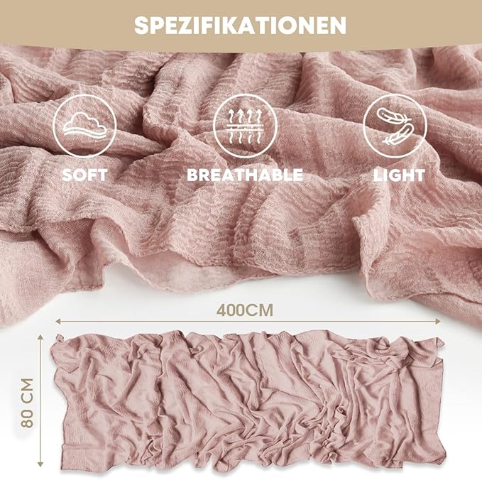 Artoid Mode Boho Cheesecloth Gauze Dusty Pink Wedding Table Runner, 160 Inch Seasonal Fabric Kitchen Dining Holiday Table Decor for Home Party Indoor