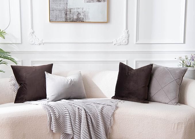 JUSPURBET Couch Pillow Covers Set of 2 Decorative Velvet Throw Pillow Covers Cases for Modern Farmhouse Home Decor Soft Cushion Covers Cases with Hidden Zipper for Sofa Bed,Coffee,14x14 inch
