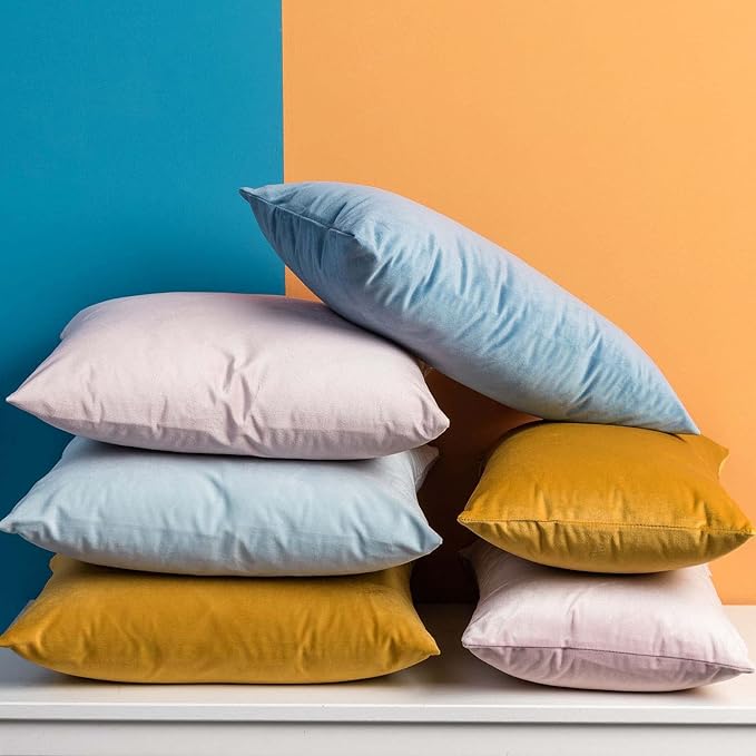 JUSPURBET Light Blue Throw Pillow Covers 18x18 inch Set of 2 Decorative Velvet Pillow Covers for Couch Sofa Bed Soft Cushion Covers Cases with Invisible Zipper for Living Room Home Decor