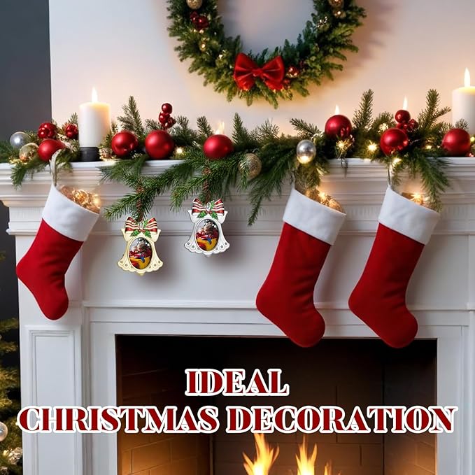 Christmas Tree Ornament - Decorative Hanging 2025 Holiday Keepsake Gift Pendant with 2X2.5 Inch Photo Frame Insert for Picture of Pet(Bell Silver)