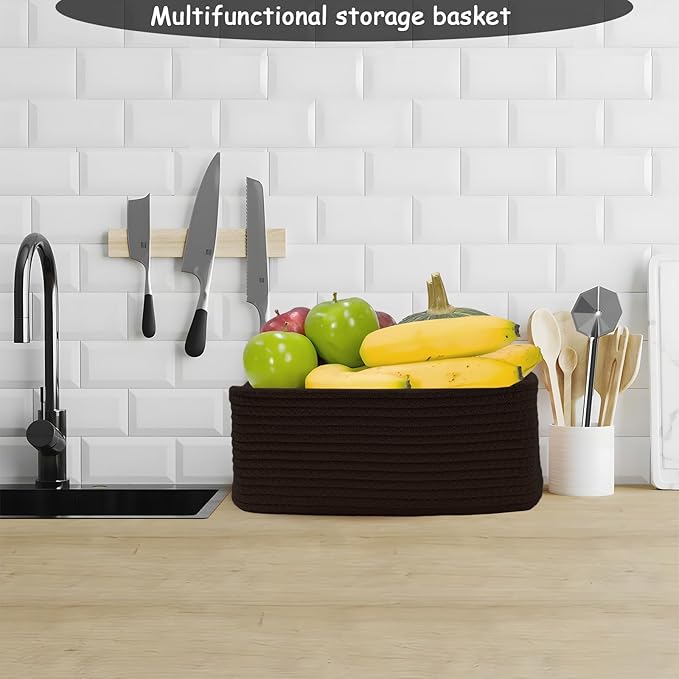 COMFY-HOMI 11.5"x7.5"x4.7" Storage Baskets for Organizing | Cotton Rope Woven Basket | Toy Storage Bin Box | Basket for Shelves, Closet Organizer Bin, Decorative Closet Shelf, 1 Pack all black