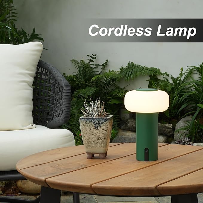Shower Lamp Waterproof, Outdoor Cordless Table Lamp Rechargeable, Portable Battery Operated Light, Touch Dimmable Night Light for Bedroom/Patio/Dinning/Camping (Green)