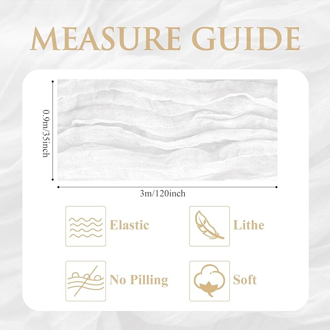2PCS Table Runner Cheesecloth 10FT Ivory Boho Gauze Cheese Cloth Rustic Sheer Table Runners for Wedding Bridal Baby Shower Party Decoration