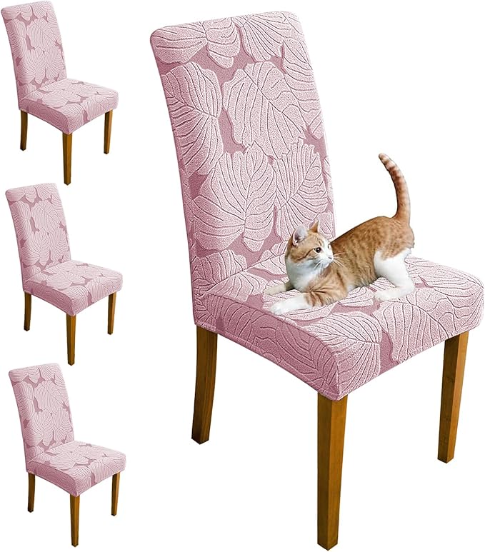 Chair Covers for Dining Room Chair Covers Set of 4 Stretch Spandex Kitchen Chair Protector Slipcover Removable Washable Dining Chair Covers for Home, Party, Ceremony, Banquet (Pink)
