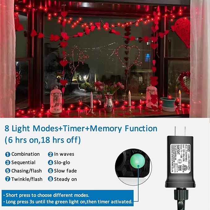 YEGUO 66ft 200 LED Red Christmas Lights Outdoor Waterproof, Green Wire String Lights Indoor, 8 Modes Twinkle Lights for Christmas Tree Plug in with Timer Memory