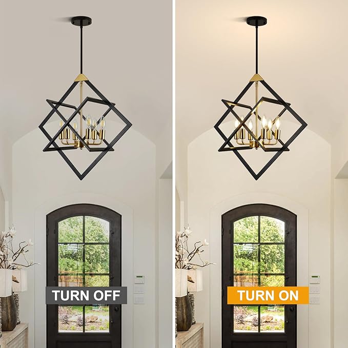 24" Modern Pendant Lights Kitchen Island, 6-Light Black and Gold Farmhouse Pendant Light Fixtures, Industrial Hanging Pendant Lights Fixture for Kitchen Island Dining Room Hallway Foyer Entryway