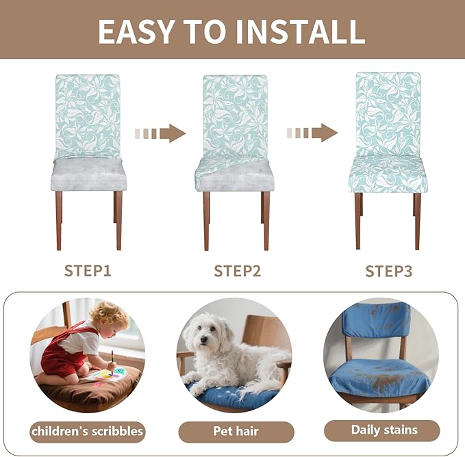 Stretch Dining Chair Covers Set of 2,Floral Print Chair Covers,Soft Removable Washable,Pet Friendly Furniture Protector,Universal Chair Slipcovers for Home, Kitchen,Ceremony Dining Room Seat