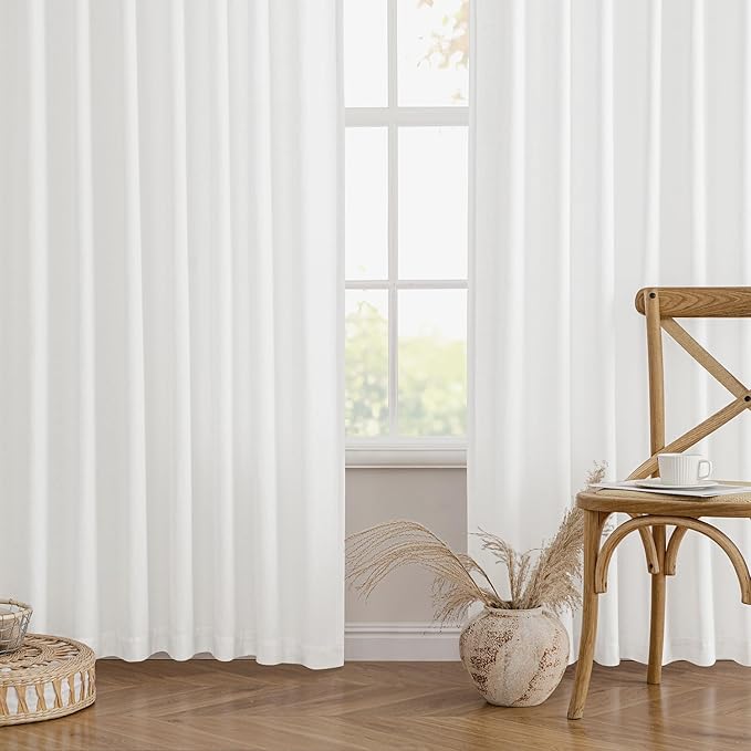 MIULEE Non-See-Through Privacy Linen Curtains 2 Panels, Light Filtering Window Curtains Farnhouse Textured Back Tab Semi Sheer Drapes for Bedroom Living Room, 52 x 84 Inches Long, Pure White