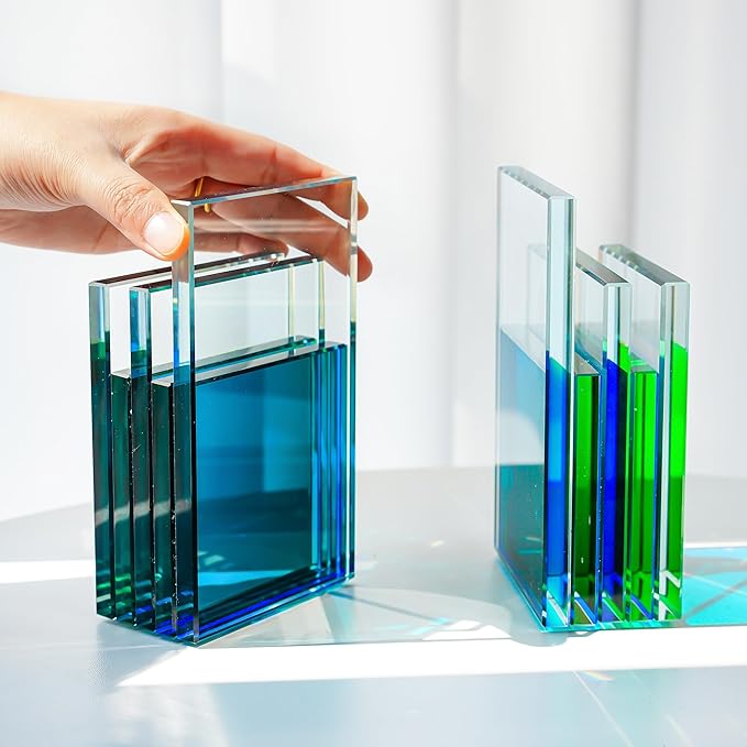 H&D HYALINE & DORA Pair Crystal Bookends Decorations Glass Book Ends Heavy Book Ends for Shelves Non-Skid Book Holders for Normal Books/CD/Video Games(5.5 LB)