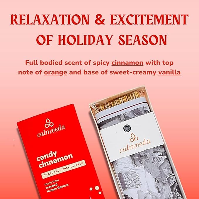 Christmas Candy Cinnamon Incense Stick - (80 Sticks) Spicy, Creamy Vanilla and Flavorful Tangerine | Charcoal Free, Made from Upcycled Flowers | Fall Incense Sticks for Holiday Fun