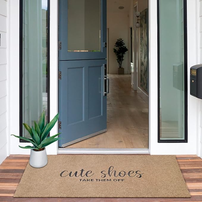 Indoor Door Floor Mat Welcome Doormat Cute Shoes Take Them Off Outdoor 18'x47 Brown Rugs Rectangular Rubber Non Slip Easy to Clean Washable Mats for Entryway Living Room Balcony Garden Hallway