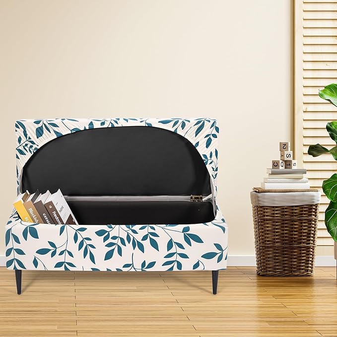 FUANGUI Ottoman Cover Stretch Storage Ottoman Bench Slipcover Printed Folding Storage Bench Ottoman Cover Footrest Stool Slipcover Footstool Protector Cover with Elastic Bottom, Large,81