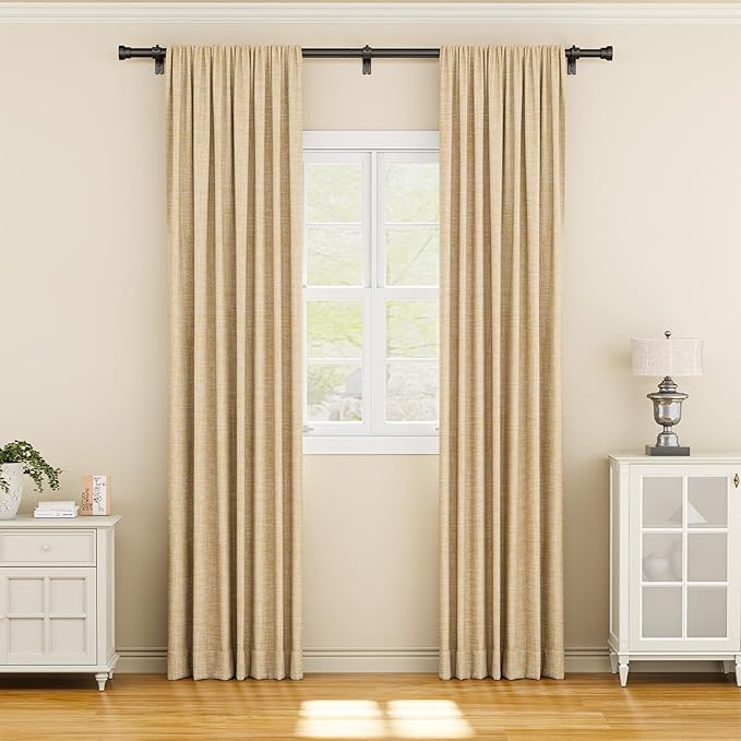 YaFex Curtain Rods 2 Pack 32-84 Inch, Heavy Duty 1 Inch Curtain Rod, Black Long Adjustable Window Treatment Rods, Modern Design, Easy Installation