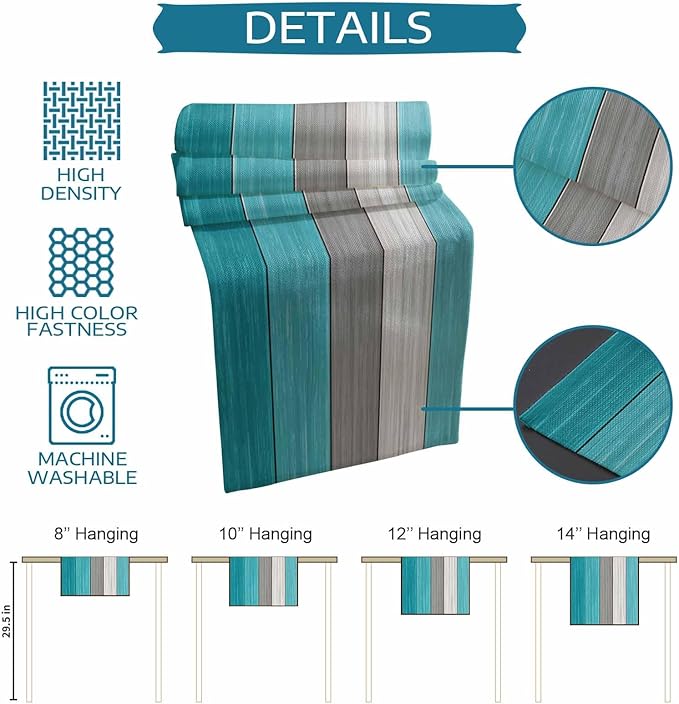 Vandarllin Farmhouse Cotton Linen Table Runner Dresser Scarf Retro Rustic Barn Wood Texture Ombre Aqua Blue Gray Non-Slip Rectangle Settings Decoration for Kitchen Home Dining Holiday,72 inches Long