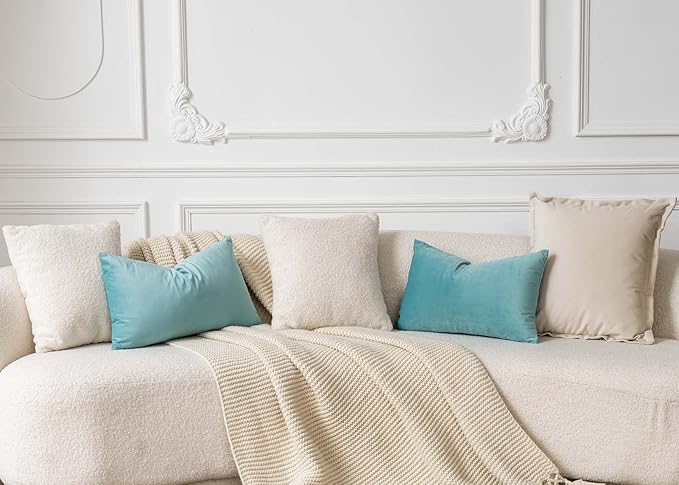 JUSPURBET 12"x20"Teal Green Velvet Throw Pillow Cover Set of 2,Decorative Soft Solid Cushion Cases for Couch Sofa Bed