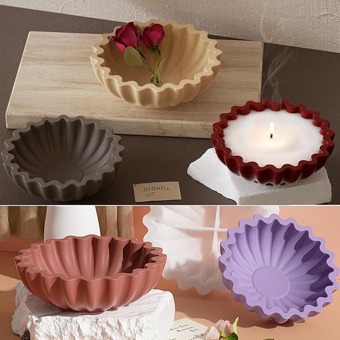 Wehous Unique Bowl Resin Molds, 3D Candle Holder Container Resin Concrete Silicone Molds, Jewelry Holder Trinket Storage Tray Plate Candy Holder Plant Pot Mold for Casting Clay Craft Ornament