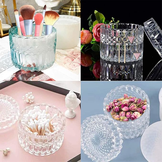 Concrete Flower Pot Silicone Mold with Lid Mold Retro Ripple Silicone Succulent Planter Mold Candle Pen Holder Cement Clay Mold Epoxy Resin Jewelry Storage Box Mould