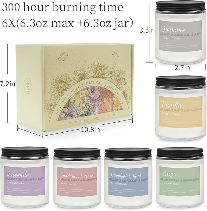 Holiday Scented Candle Gift Set, 6 Pack Natural Soy Candles for Home, Long Lasting Christmas Gifts for Women, Men, Friends & Family, Winter Aromatherapy Candle Set for Relaxing & Home Décor
