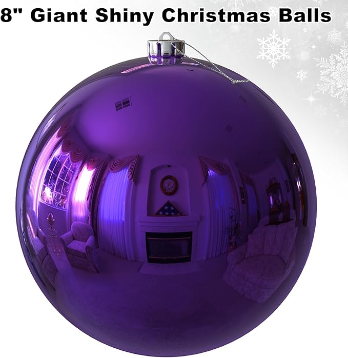 Purple 8.0" Extra Large Christmas Balls Ornaments - Christmas Tree Decorations Shatterproof Shiny Hanging Balls for Birthday Holiday Wedding Decorations Set of 2pcs
