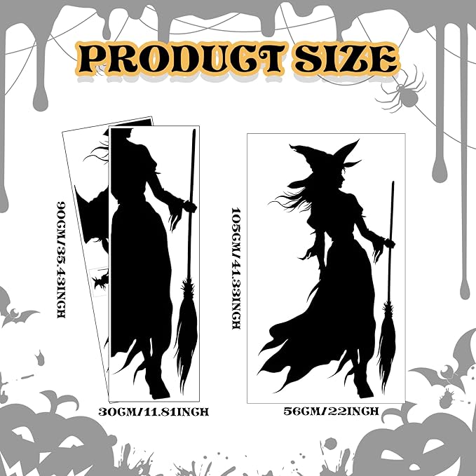 Halloween Wall Decals,Peel and Stick Halloween Theme Decor Stickers,Removable Vinyl Spooky Scary Face Wall Sticker for Holiday Party Decor. (Wicked Witch Silhouette Wall Decal)