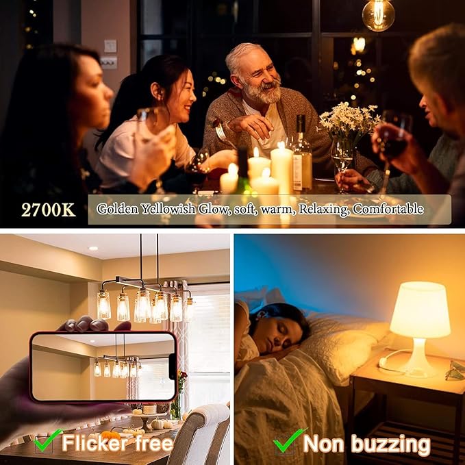 3.2 Inch E26 LED Bulb 60 Watt Equivalent, 2700K Soft White Edison Bulbs Dimmable, AC 120V 600LM T10/T9 Clear Glass Filament Light Bulbs UL for Pendant Wall Light Desk lamp-4 Pack