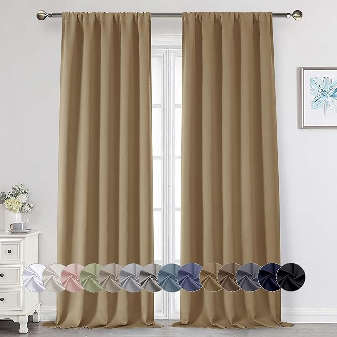 Taupe Blackout Curtains for Bedroom Living Room 96 Inches Long 2 Panels, Soft Solid Room Darkening Thermal Insulated Window Treatments, Rod Pocket Curtain, 50" Wx96 L
