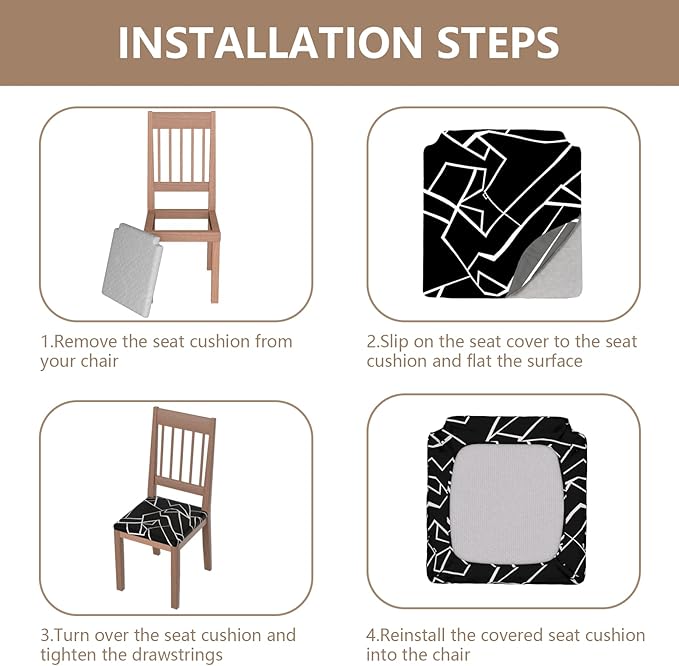 Stretch Dining Chair Seat Covers Set of 6,Dining Chair Slipcovers, Floral Printed Chair Covers,Soft Fabric Washable Upholstered Chair Seat Protector, No Rear Covers for Home Kitchen Dining Room