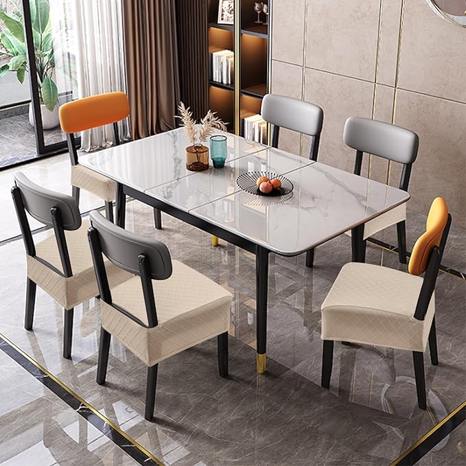 Genina Waterproof Seat Covers for Chairs,Set of 6 Dining Room Chair Seat Covers for Kitchen,Stretch Jacquard Removable Washable Dining Chair Slipcovers Protectors,No Rear Covers, Khaki