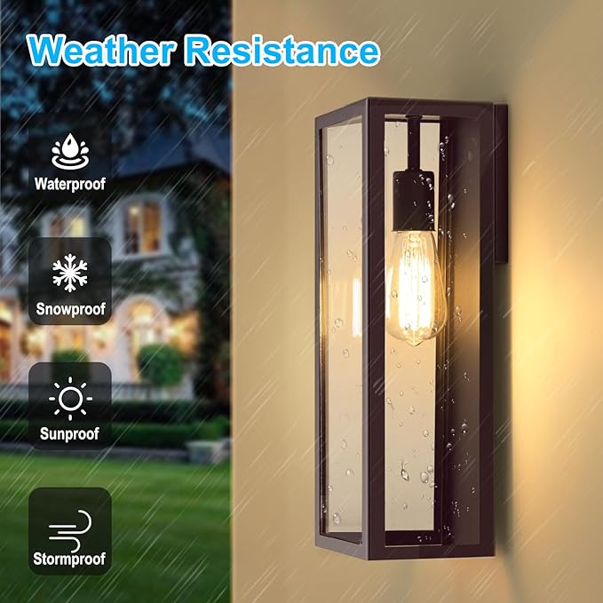 2-Pack Outdoor Wall Lanterns, 16” Exterior Waterproof Outdoor Lights with Glass Shades, Brown Porch Lights Wall Mounted, Anti-Rust E26 Modern Lighting Fixtures for Patio Garage Entryway Front Door