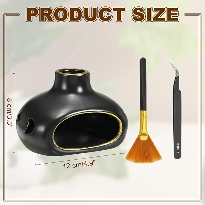 uxcell Incense Burner, Ceramic Incense Holder Santo Holder Ash Catcher with Cleaning Brush Tweezer Decorative Bowl for Meditation Stick Aromatherapy Yoga, Black