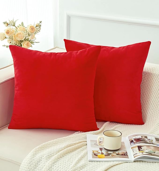 Pack of 2 Christmas Red Pillow Covers 22x22 Inch Decorative Throw Pillow Cover, Velvet Pillowcases for Couch Sofa Bed, Home Boho Decor, Modern Soft Cushion Covers