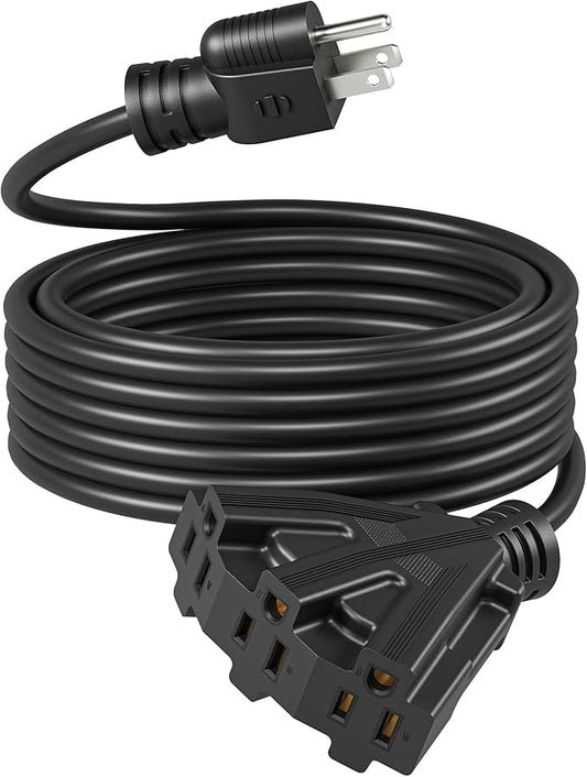 DEWENWILS 25FT Christmas Outdoor Extension Cord, Tri-Tap Extension Cord Splitter, 3 Outlet 16/3 SJTW Power Cable for Landscape Lighting String Lights, 13A/125V/1625W, ETL Listed, Black, 1 Pack