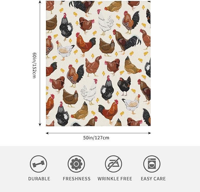 Chicken Throw Blanket Soft Plush Fleece Blankets Warm Cozy Lightweight Fuzzy Blanket for Bed Sofa Couch Home Decor 60"X50"