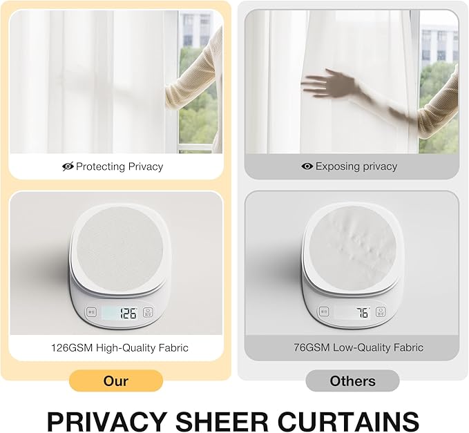 Anmao Non-See-Through Off White Privacy Semi Sheer Curtains for Living Room 96 Inch Length 2 Panels Set, Light Filtering That Let Light in Rod Pocket Window Drapes for Bedroom, 40W x 96L, Ivory White