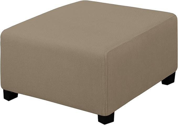 Easy-Going Stretch Square Ottoman Cover Folding Storage Stool Furniture Protector Soft Slipcover with Elastic Bottom (30x30x15inch, Natural)