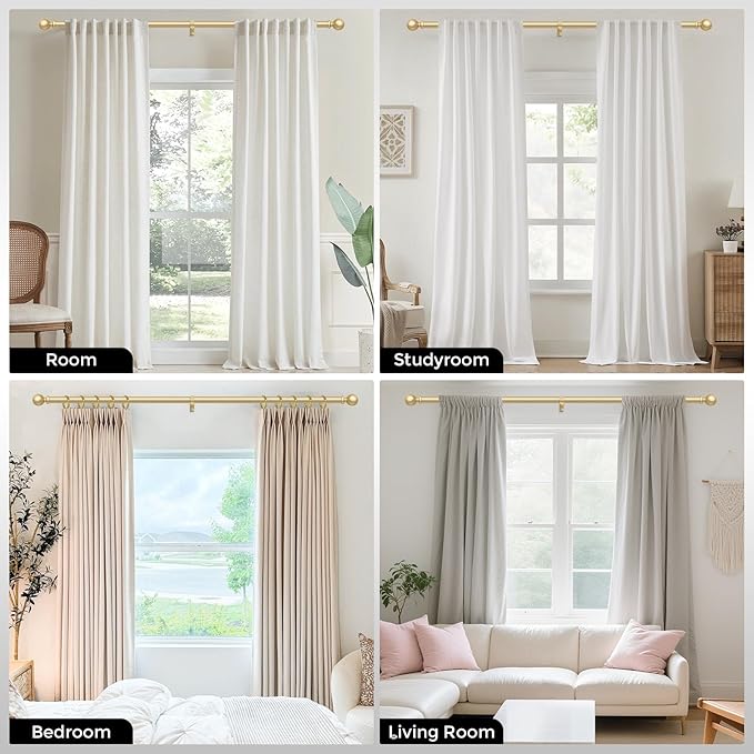 2 Pack Gold Curtain Rod, 1 Inch Adjustable Heavy Duty Curtain Rods for Windows 48 to 84 Inch, Decorative Modern Window Treatment Rods, Splicing Metal Drapery Pole, Easy Installation